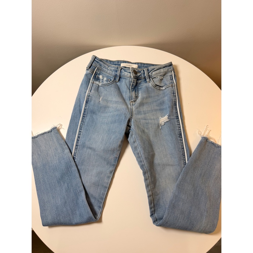 Hidden Jeans‎ Skinny Jeans Women 26 Light Wash Excellent Distressed Side Stripe
